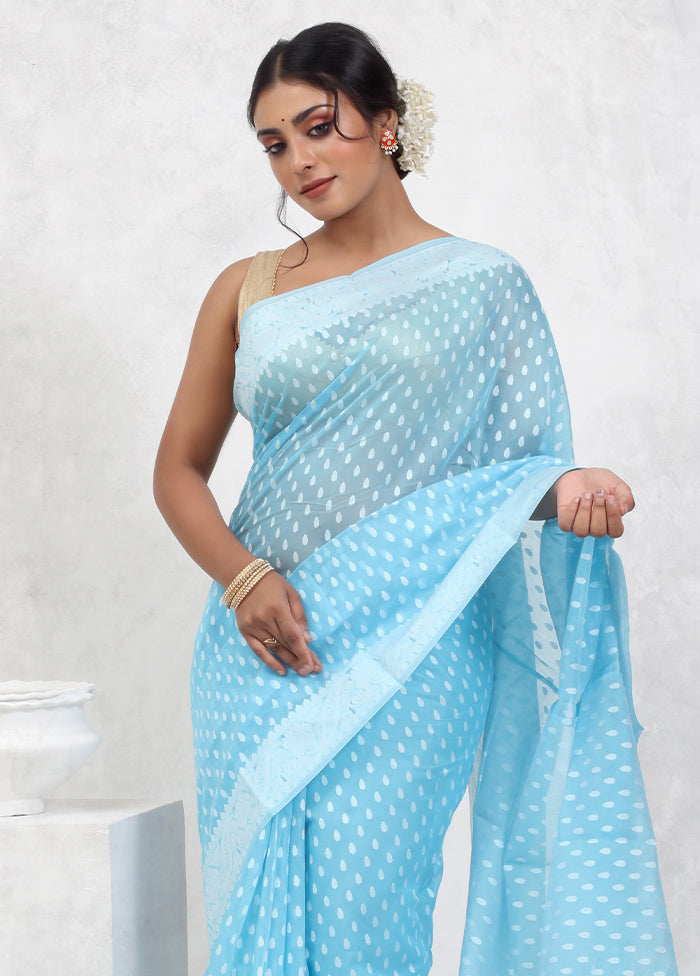 Blue Cotton Saree With Blouse Piece - Indian Silk House Agencies