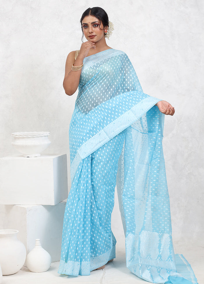 Blue Cotton Saree With Blouse Piece - Indian Silk House Agencies