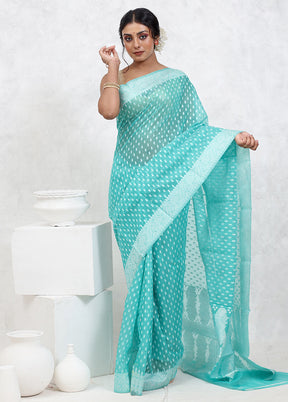 Green Cotton Saree With Blouse Piece - Indian Silk House Agencies