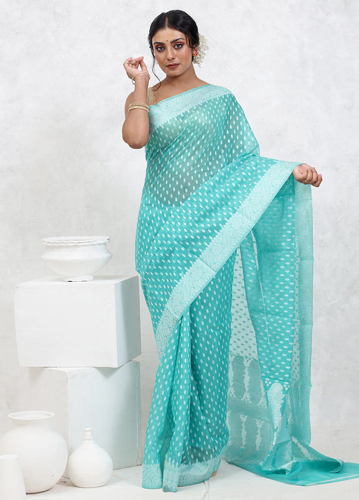 Green Cotton Saree With Blouse Piece