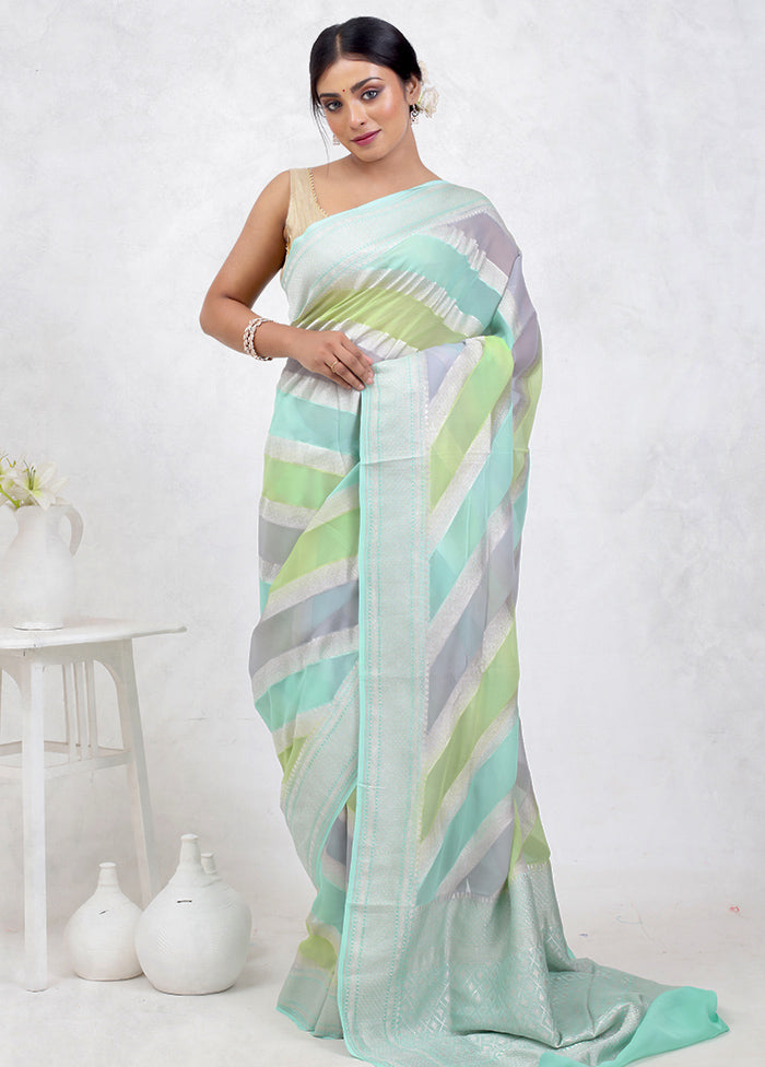 Green Pure Georgette Saree Without Blouse Piece
