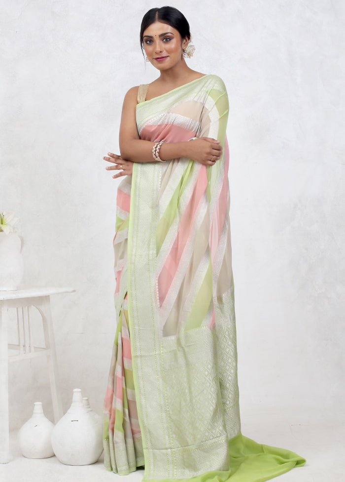 Green Pure Georgette Saree Without Blouse Piece