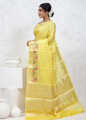 Yellow Tussar Silk Saree Without Blouse Piece