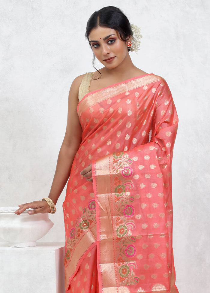 Pink Tussar Silk Saree With Blouse Piece