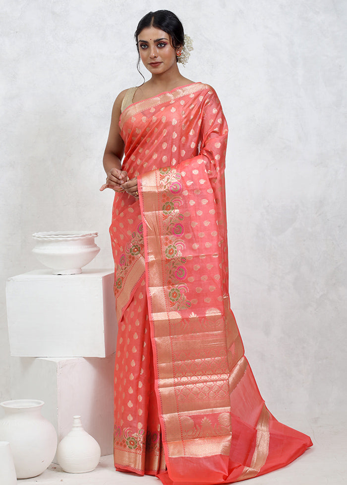 Pink Tussar Silk Saree With Blouse Piece