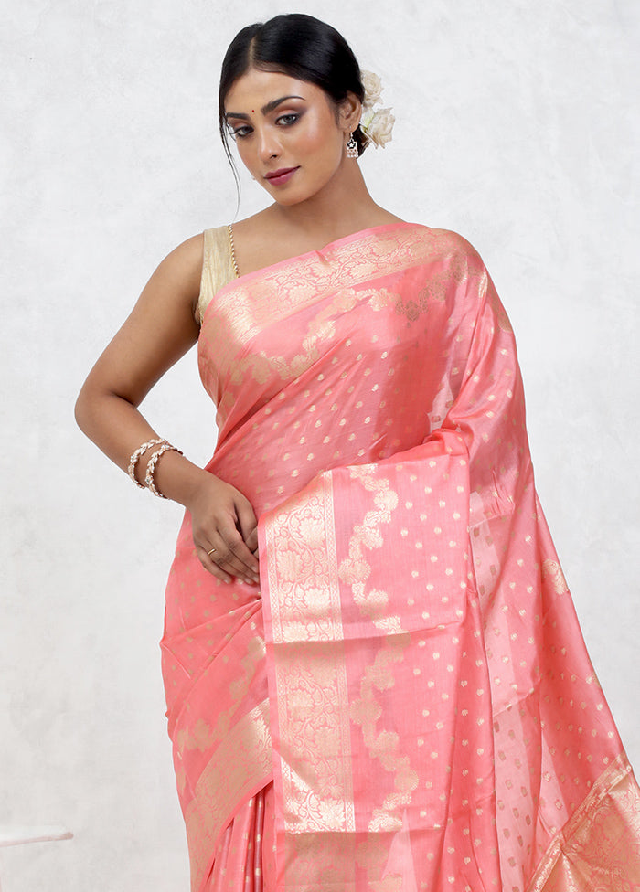 Pink Tussar Silk Saree Without Blouse Piece