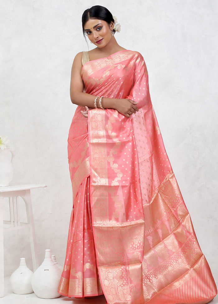 Pink Tussar Silk Saree Without Blouse Piece