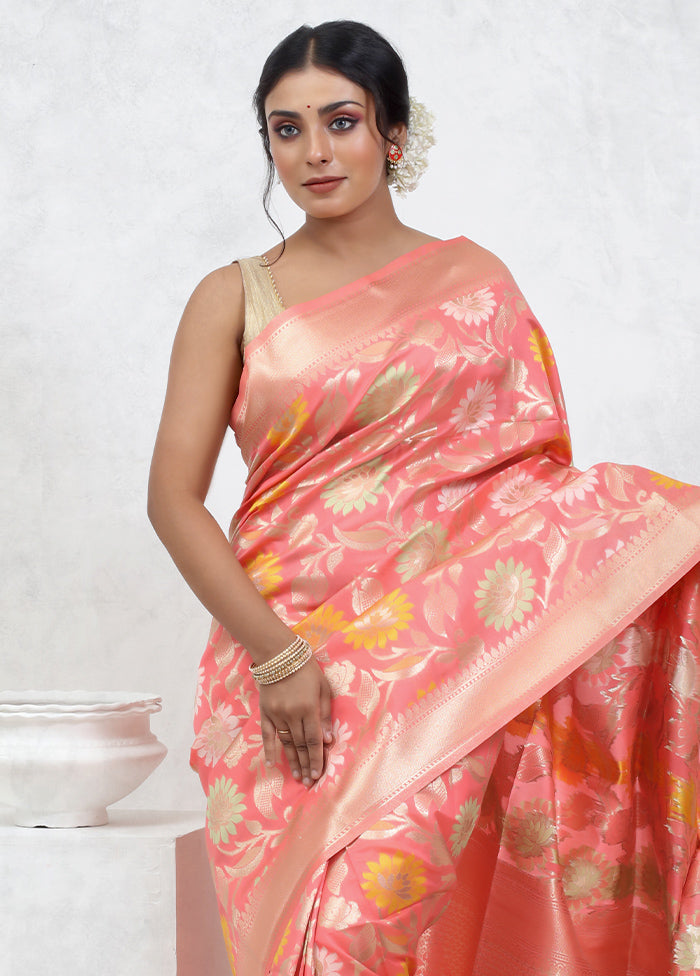 Peach Dupion Silk Saree With Blouse Piece - Indian Silk House Agencies