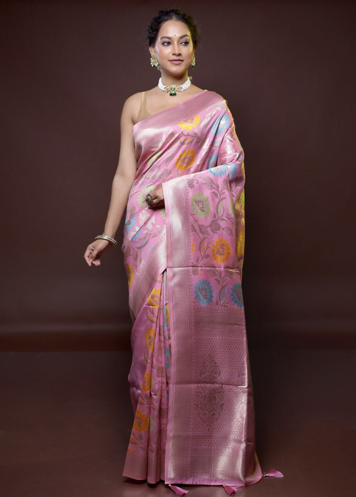 pink Dupion Silk Saree With Blouse Piece