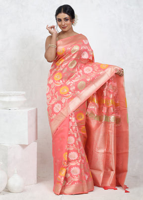 Pink Dupion Silk Saree With Blouse Piece