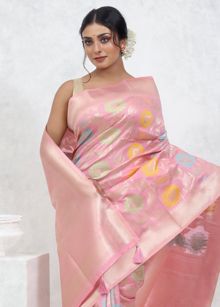 Pink Dupion Silk Saree With Blouse Piece