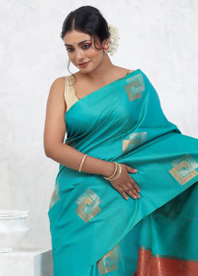 Green Dupion Silk Saree With Blouse Piece - Indian Silk House Agencies