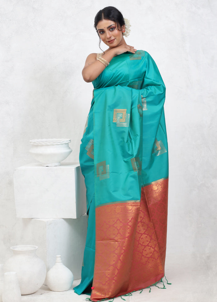 Green Dupion Silk Saree With Blouse Piece - Indian Silk House Agencies