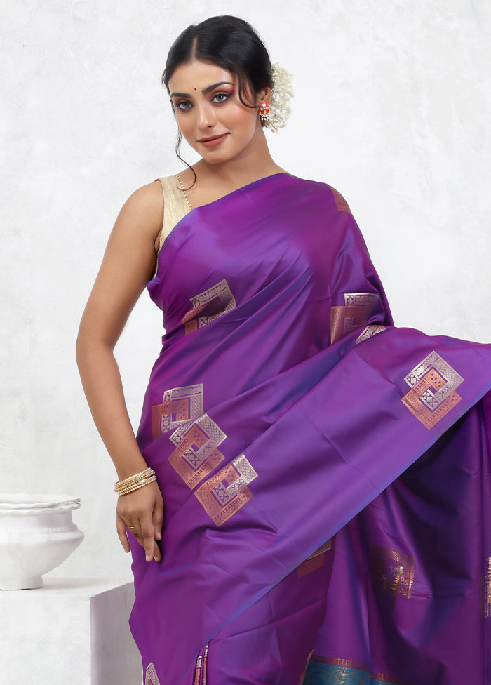 Purple Dupion Silk Saree With Blouse Piece