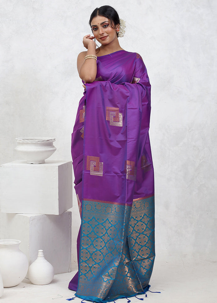 Purple Dupion Silk Saree With Blouse Piece