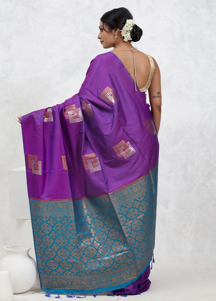 Purple Dupion Silk Saree With Blouse Piece