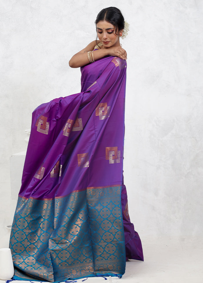 Purple Dupion Silk Saree With Blouse Piece