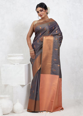 Grey Dupion Silk Saree With Blouse Piece