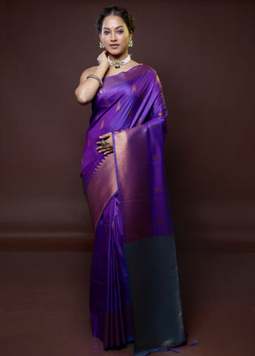 purple Dupion Silk Saree With Blouse Piece