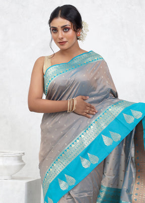 Grey Kanjivaram Silk Saree With Blouse Piece - Indian Silk House Agencies