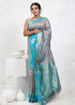 Grey Kanjivaram Silk Saree With Blouse Piece - Indian Silk House Agencies