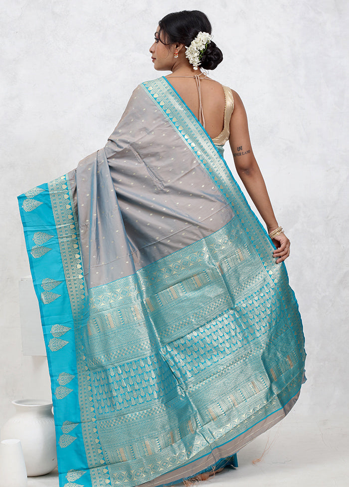 Grey Kanjivaram Silk Saree With Blouse Piece - Indian Silk House Agencies