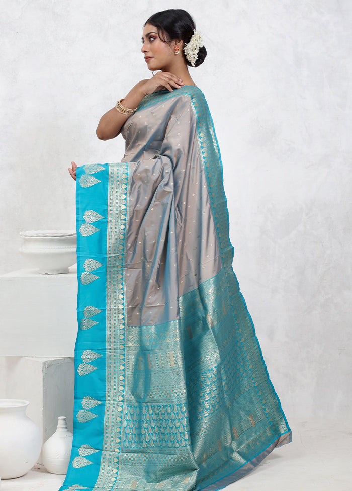 Grey Kanjivaram Silk Saree With Blouse Piece - Indian Silk House Agencies