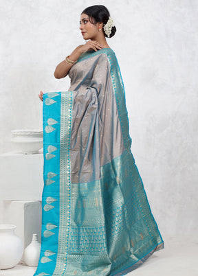 Grey Kanjivaram Silk Saree With Blouse Piece - Indian Silk House Agencies