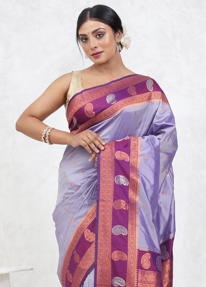 Purple Kanjivaram Silk Saree Without Blouse Piece