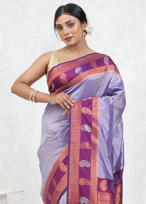 Purple Kanjivaram Silk Saree Without Blouse Piece - Indian Silk House Agencies