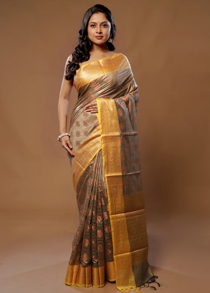 Cream Kora Silk Saree With Blouse Piece - Indian Silk House Agencies