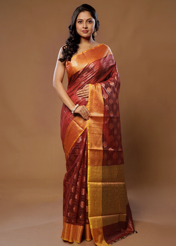 Red Kora Silk Saree With Blouse Piece