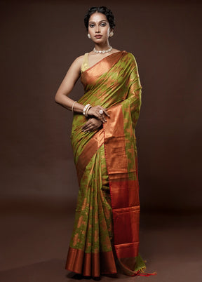 Green Kora Silk Saree With Blouse Piece