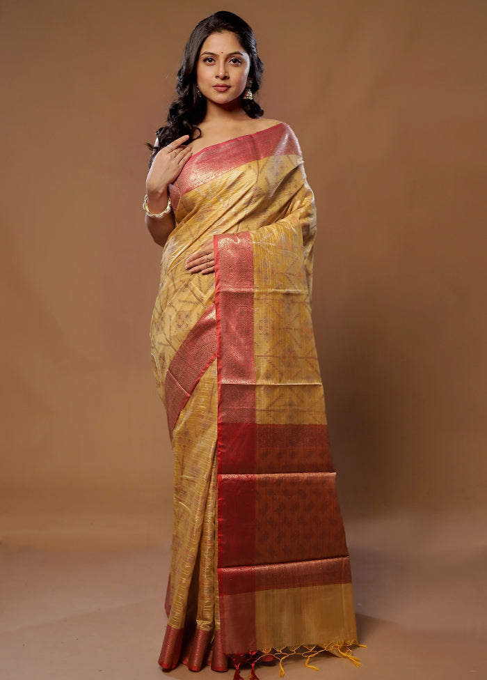 Yellow Kora Silk Saree With Blouse Piece - Indian Silk House Agencies