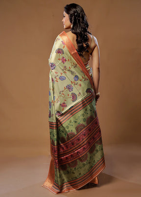 Green Dupion Silk Saree With Blouse Piece - Indian Silk House Agencies