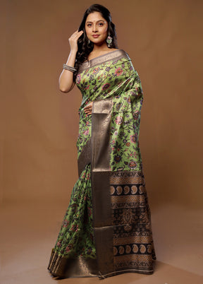 Green Dupion Silk Saree With Blouse Piece