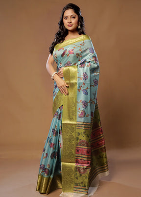 Green Dupion Silk Saree With Blouse Piece - Indian Silk House Agencies