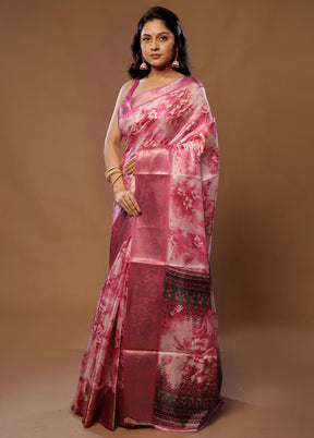 Pink Dupion Silk Saree With Blouse Piece