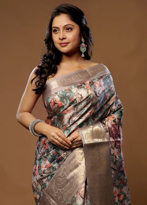 Multicolor Dupion Silk Saree With Blouse Piece - Indian Silk House Agencies