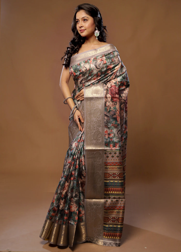 Multicolor Dupion Silk Saree With Blouse Piece - Indian Silk House Agencies