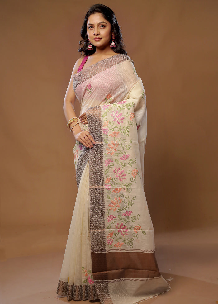 Cream Cotton Saree With Blouse Piece - Indian Silk House Agencies