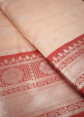 Peach Cotton Saree With Blouse Piece - Indian Silk House Agencies