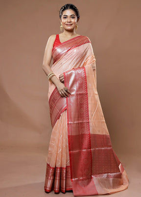 Peach Cotton Saree With Blouse Piece - Indian Silk House Agencies