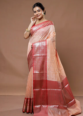 Peach Cotton Saree With Blouse Piece