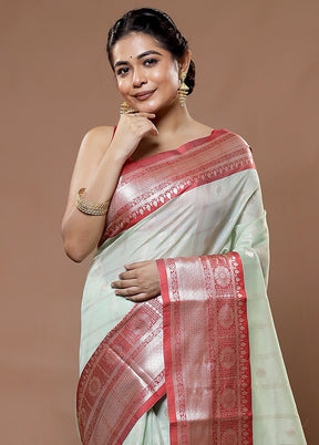 Green Cotton Saree With Blouse Piece - Indian Silk House Agencies