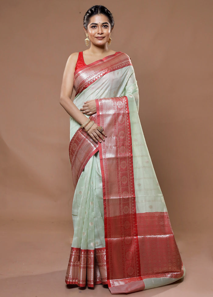 Green Cotton Saree With Blouse Piece - Indian Silk House Agencies