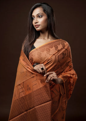 Orange Cotton Saree With Blouse Piece