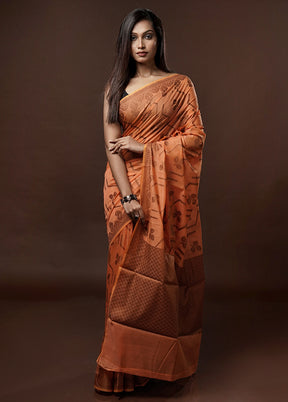 Orange Cotton Saree With Blouse Piece