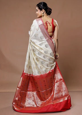 Cream Kora Silk Saree With Blouse Piece - Indian Silk House Agencies