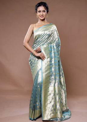 Blue Tissue Silk Saree With Blouse Piece